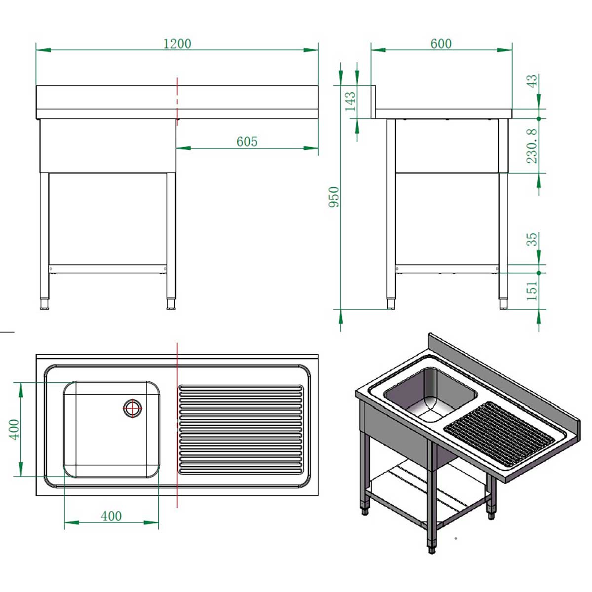 Vaiotec EASYLINE Spülcenter 600 / 1 Becken in vers. Ausführungen