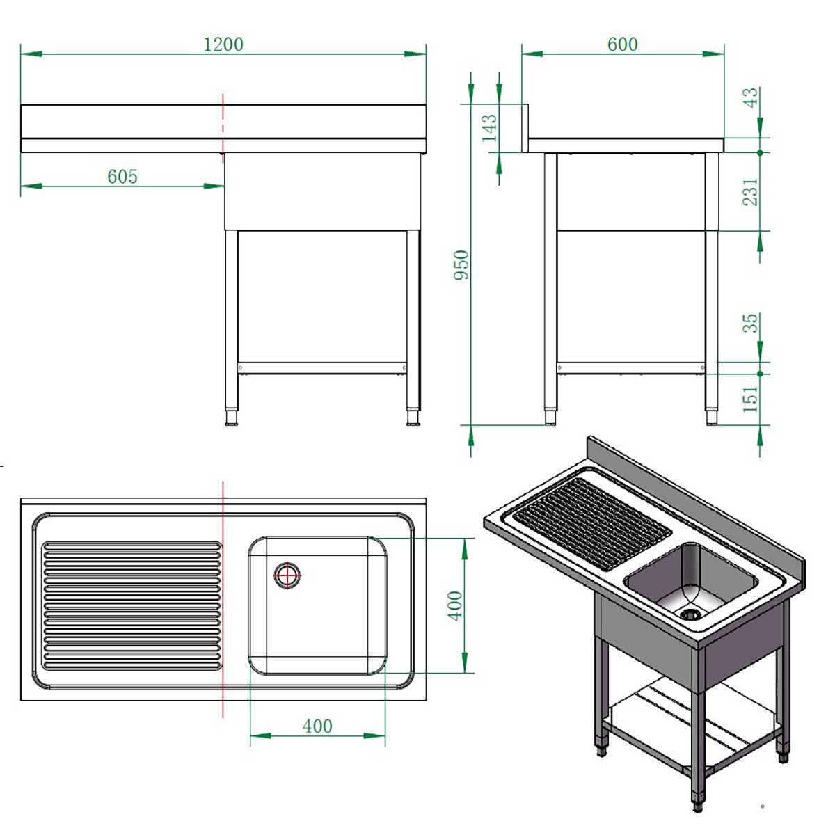 Vaiotec EASYLINE Spülcenter 600 / 1 Becken in vers. Ausführungen