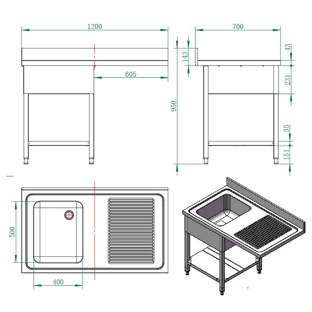 Vaiotec EASYLINE Spülcenter 700 / 1 Becken in vers. Ausführungen