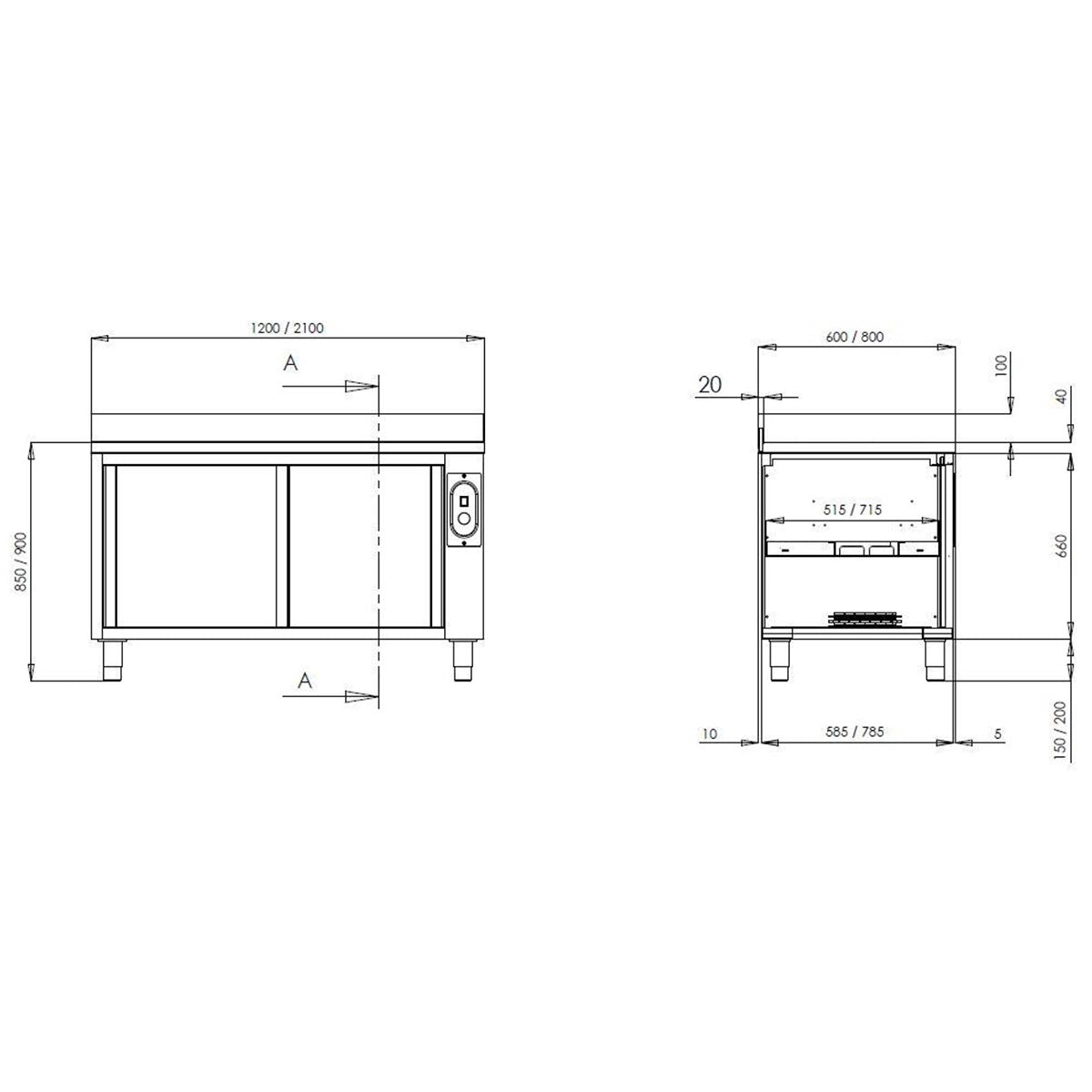 Vaiotec TOPLINE Wärmeschrank 600 / 2 Schiebetüren in vers. Ausführungen