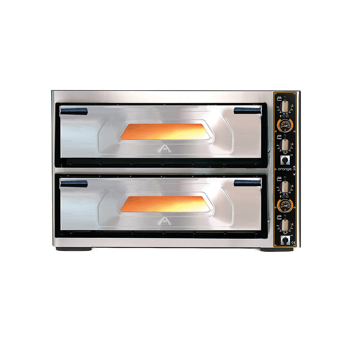 orange Pizzaofen mit 2 Backkammern, Innenraum komplett aus Schamott - je 4 Pizzen à Ø 33 cm, 10 kW