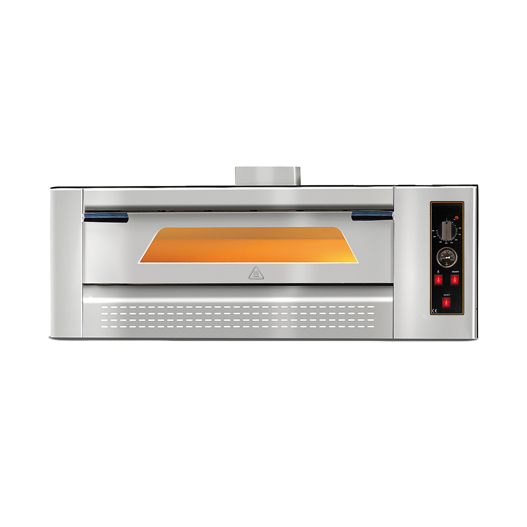 orange Gas Pizzaofen mit 1 Backkammer für 9 Pizzen à Ø30cm - Boden aus Schamott, 22 kW