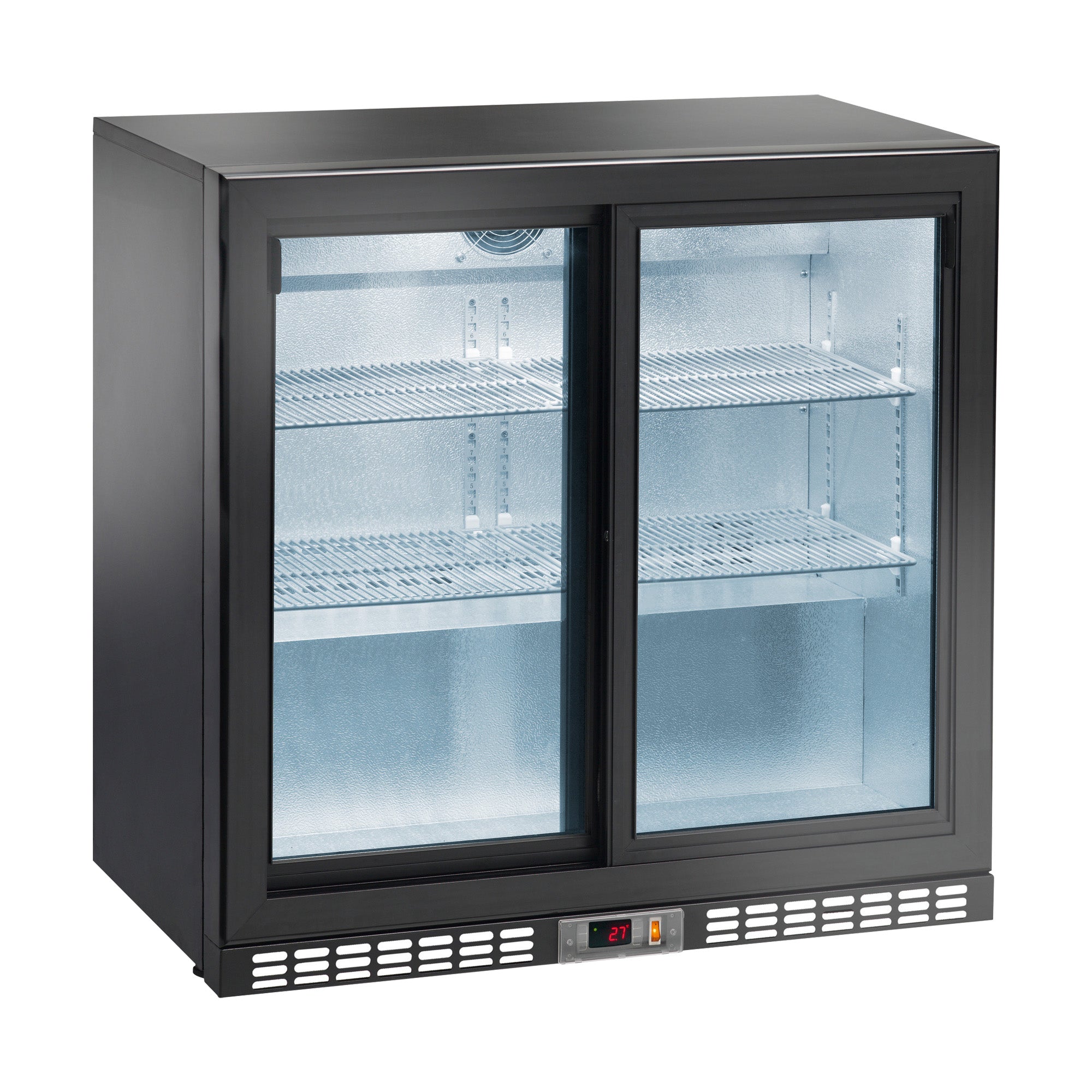 orange Barkühlschrank 220L, 1 Glas-Schiebetüren, schwarz