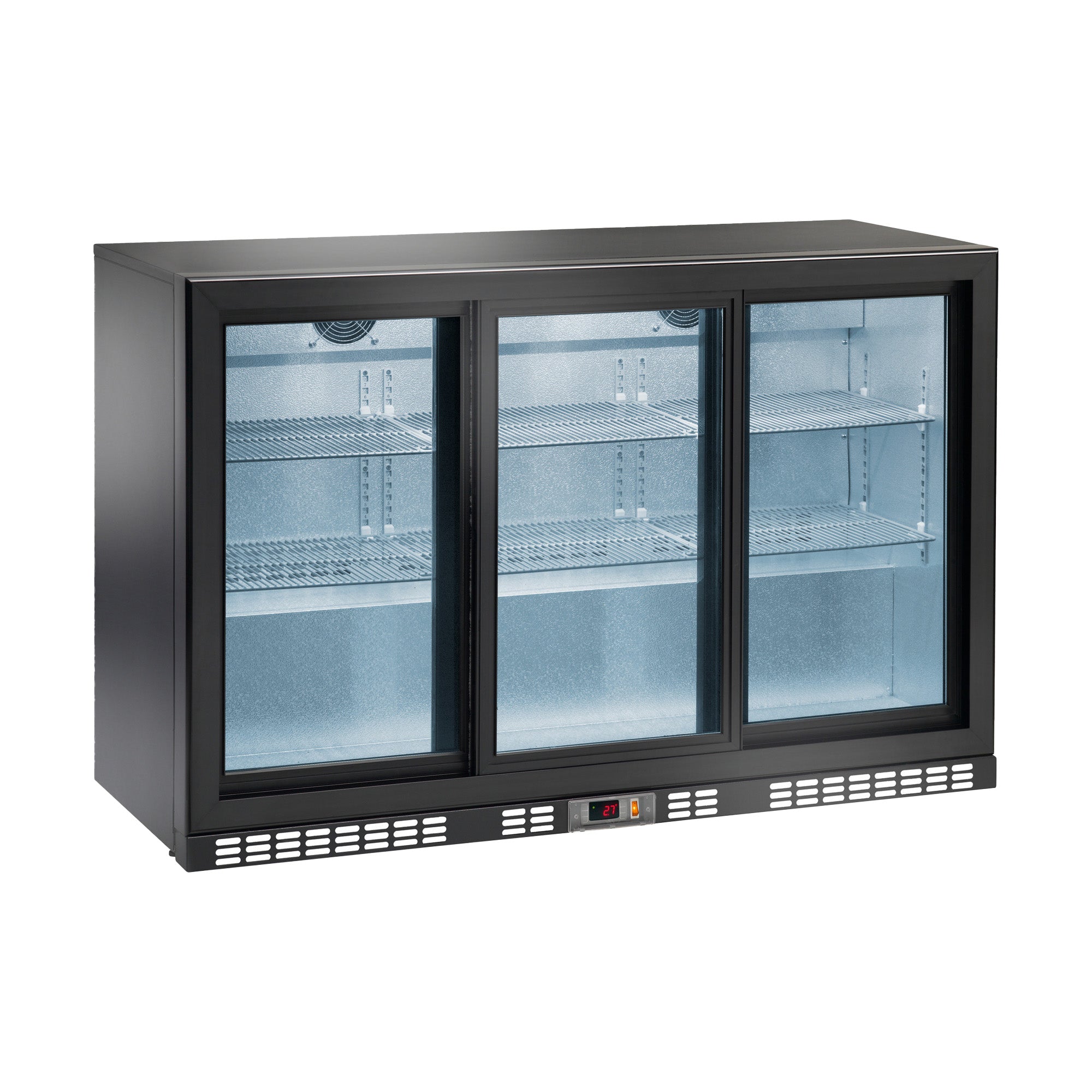 orange Barkühlschrank 320L, 3 Glas-Schiebetüren, schwarz