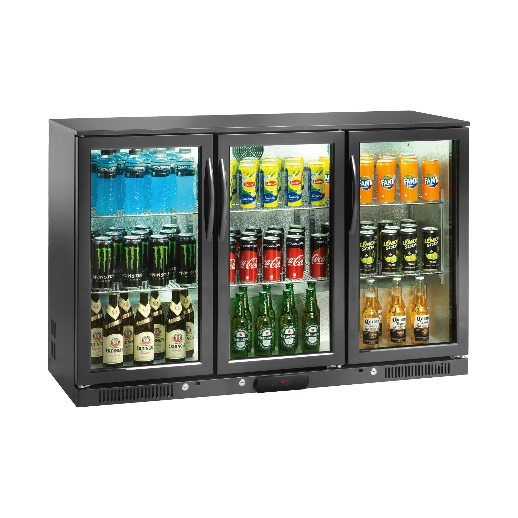 orange Barkühlschrank 320L, 1 Glas-Klapptüren, schwarz