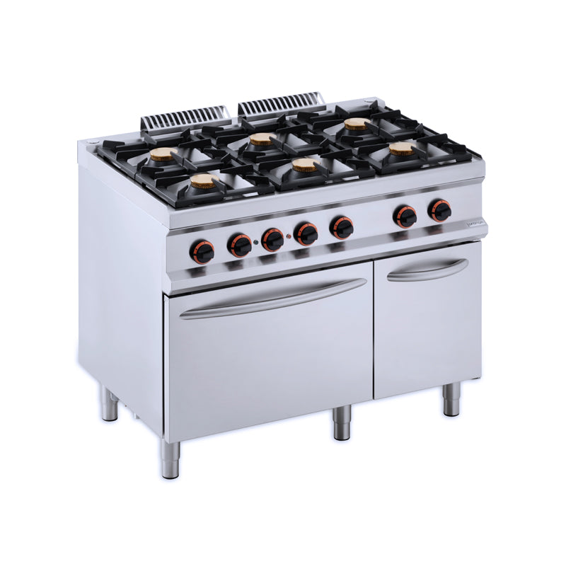 orange Gas-Herd Serie 70, 6 Brenner, mit Elektro-Backofen, 42 kW