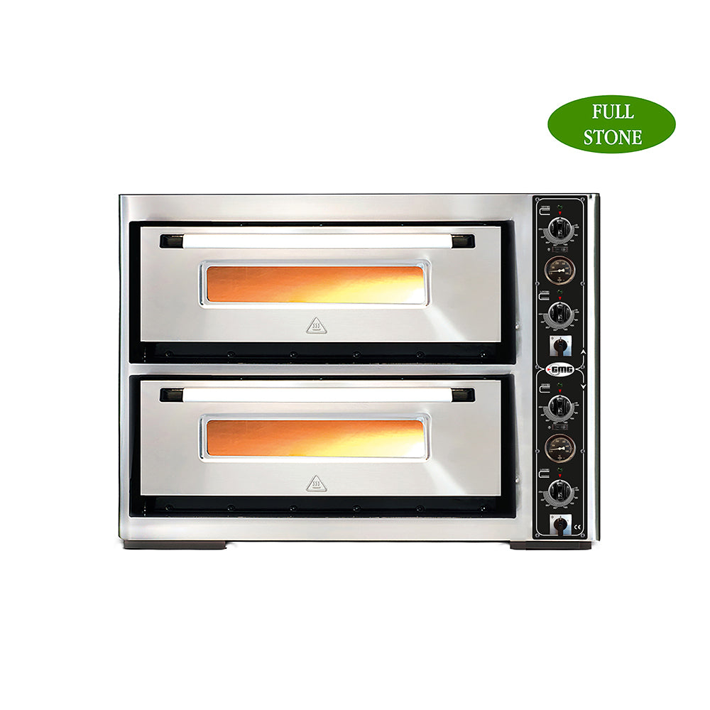 GMG - Pizzaofen PF70105 Lux mit Thermometer elektrisch - 6+6x Ø33cm | 15 kW | 400V - Edelstahl 2 Etagen Vollschamott